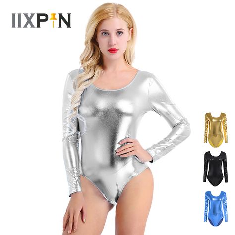 Cheap Ballet, Buy Directly from China Suppliers:Women Shiny Ballet leotard Patent Leather Long Sleeves gymnastics leotard One-piece Thong Monokini Bodycon Leotard Dancewear Enjoy ✓Free Shipping Worldwide! ✓Limited Time Sale ✓Easy Return. Long Sleeve Gymnastics Leotards, Turtleneck Leotard, Metallic Leotard, Ballet Legs, Metallic Bodysuit, Shiny Dress, Bodysuit Outfit, Leotard Tops, Leotard Bodysuit