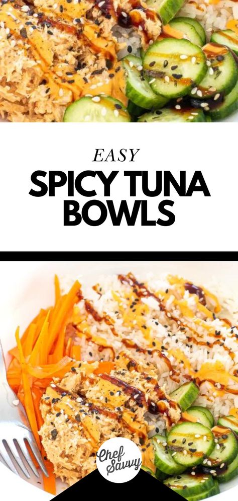 Tuna Bowl Recipe, Spicy Tuna Bowl, Tuna Bowls, Tuna Sushi Bowl, Spicy Tuna Recipe, Tuna Poke Bowl Recipe, Tuna Lunch, Healthy Tuna Recipes, Tuna Bowl