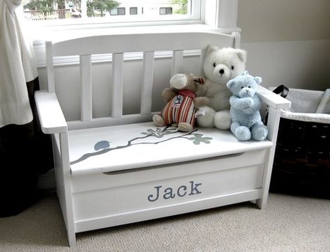 When I saw Aimee’s newly rehabbed nursery on a budget, linked up to Thrifty Treasures, I thought it would be a fun room to spotlight on my Feature Friday series. Aimee is expecting a new little one in November and the new baby will be in this room and her older son, Jack will move … Box Bench Seat, Toy Box Seat, Toy Box Bench, Old Cribs, Chest Ideas, Toy Box, Toddler Room, Bench Seat, Toy Boxes