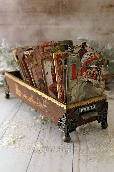 DECEMBER DAILY VIGNETTE DRAWER - TIM HOLTZ IDEA-OLOGY CHRISTMAS 2020 RELEASE - In My Own Imagination Christmas Card Holder, Tim Holtz Crafts, Christmas December, Christmas Vignettes, Christmas Ephemera, Old Fashioned Christmas, December Daily, Christmas 2020, Vintage Crafts