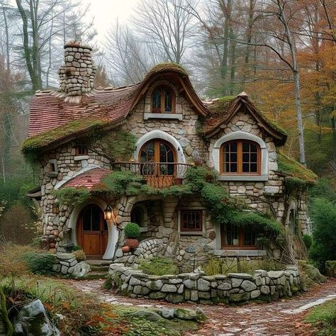 Whimsical Cottage Exterior, Stone Cottage In The Woods, Sims Exterior, Architecture Reference, Fairytale Houses, Whimsical Houses, Fantasy Cottage, Fantasy Dream, Fairytale House