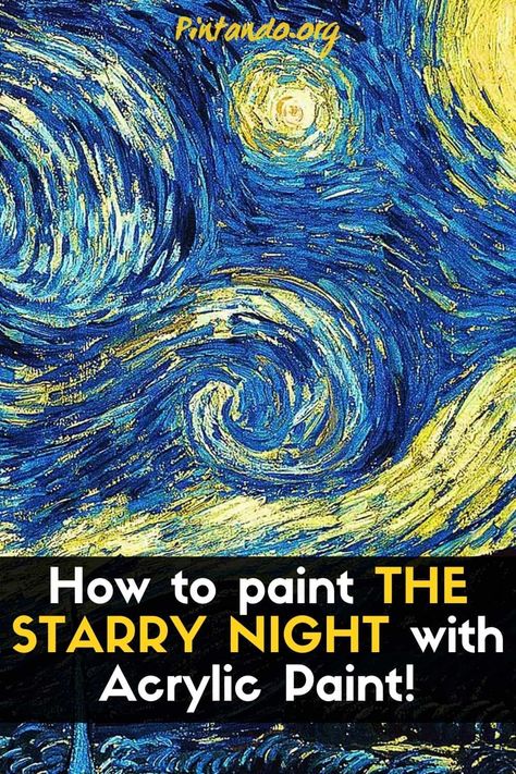 In this video, we will teach you how to paint The Starry Night, by Vincent Van Gogh, step by step, with acrylic paints. Enjoy The Video! #painting #painting #Vangogh #starrynight #art #famousworks How To Paint Starry Night Step By Step, Van Gogh Step By Step, Starry Night Tutorial, Van Gogh Art Lesson, Vangogh Starrynight, Creative Library, Jean Art, Van Gogh Landscapes, Paintings Easy