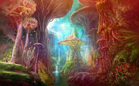 The mysterious Feywild Fantasy Forest, Fantasy Places, Mushroom Art, Fantasy Art Landscapes, Fantasy Concept Art, 판타지 아트, Environment Design, Environment Concept Art, Fantasy Landscape