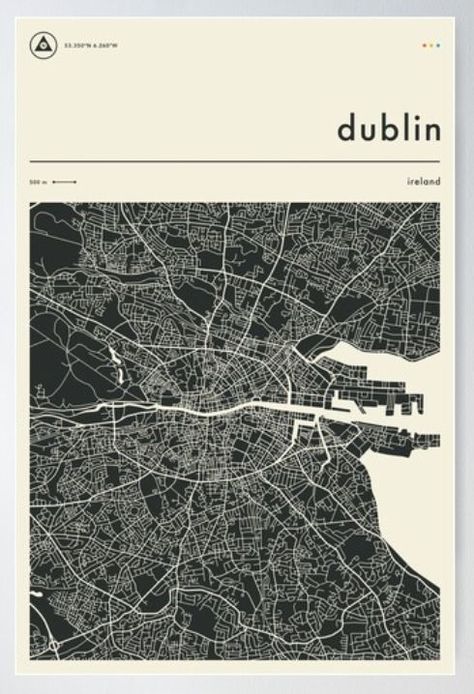 Ireland City, Dublin Map, Ireland Poster, Jazzberry Blue, Map Vintage, City Street, Street Map, Dublin Ireland, Dorm Decor