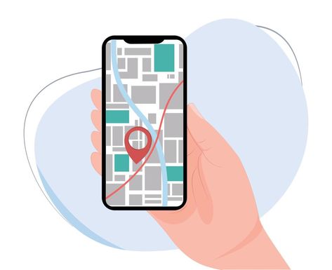 hand holding mobile phone with map view. mobile navigation. GPS navigation location. location map application in smartphone Mobile Navigation, Gps Map, Location Map, On Phone, Hand Holding, Map Design, Flat Icon, Gps Navigation, Design Vector