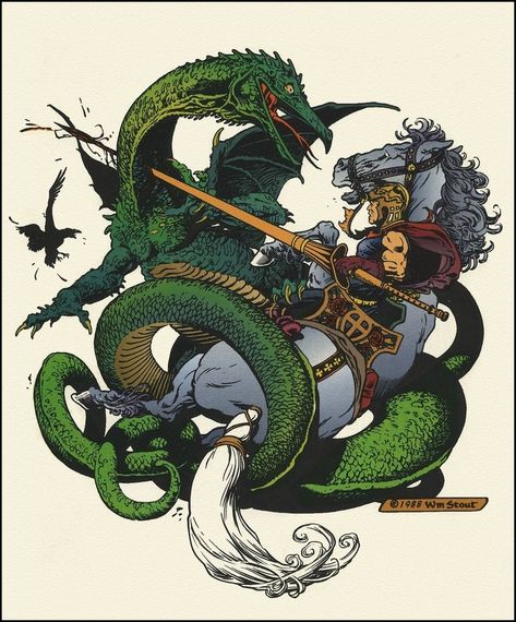 St George And The Dragon, Animal Taxidermy, Saint George And The Dragon, Medieval Artwork, Knight In Shining Armor, Green Dragon, Fantasy Concept Art, Saint George, Medieval Art