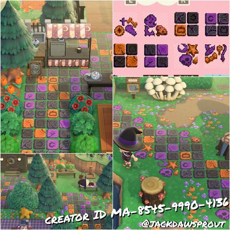 Acnh Halloween Code, Animal Crossing Design, Witchy Friends, Acnh Paths, Creepy Houses, Path Design, Island Theme, Qr Codes Animal Crossing, Animal Crossing Villagers