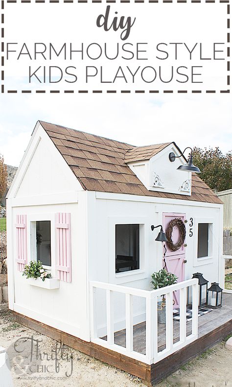 Diy Outdoor Playhouse, Outdoor Kids Playhouse, Backyard Playset, Childrens Playhouse, Outdoor Playhouse, Diy Farmhouse Style, Playhouse Plans, Diy Playhouse, Backyard Playhouse