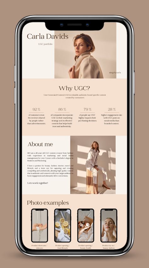 Craft a stellar first impression as a UGC creator with this impactful portfolio website template.  It effortlessly showcases your unique personality, skills, and the compelling reasons brands should choose you as their content creation partner.  .#CanvaTemplates #SocialMediaDesign #InstagramIdeas #PinterestTemplates #CreativeCanva Ugc Portfolio Template, Canva Instagram Templates, Best Landing Page Design, Portfolio Website Template, Business Model Canvas, Portfolio Website Design, Canva Website, Pinterest Templates, Portfolio Layout