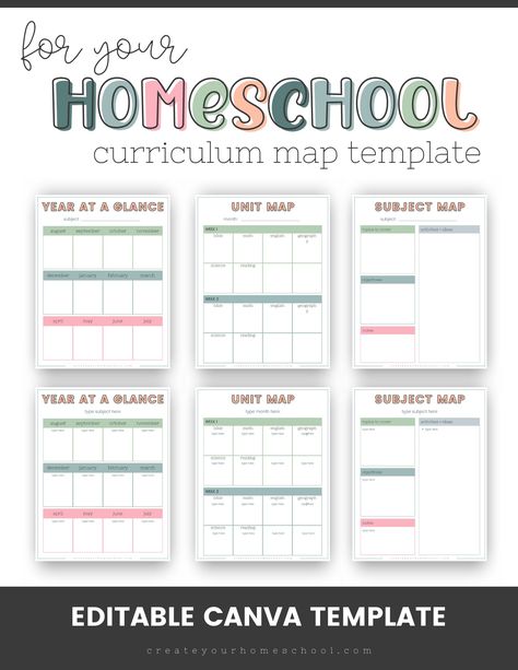 How to create a curriculum map for your homeschool - CREATE YOUR HOMESCHOOL Preschool Curriculum Map, Curriculum Mapping Template, Kindergarten Curriculum Map, Curriculum Template, Homeschool Curriculum Planning, Curriculum Planner, Curriculum Map, Lesson Plan Template Free, Free Homeschool Curriculum