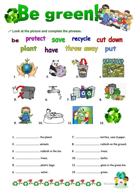 BE GREEN with GOING TO - English ESL Worksheets Going Green Activities, Green Activities, Social Studies Worksheets, Environmental Problem, English Activities, English As A Second Language (esl), English As A Second Language, Going Green, Esl Worksheets