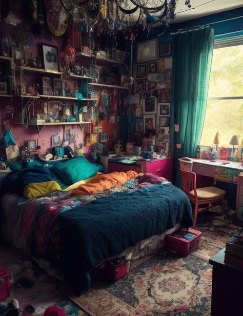 Bedroom Clutter Aesthetic, Messy Apartment Living Room, Cluttered Mirror, Colorful Cluttercore, Witchy Maximalism, Cluttercore Living Room, Cluttercore Room, Howls Room, Howls Bedroom