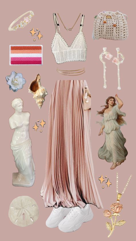 #outfit #outfitinspo #aphrodite #lesbianpride #fairycore #aesthetic #aphroditedevotee #floweraesthetic #lesbianflag #angelcore Aphrodite Outfit, Angelcore Outfits, Aphrodite Aesthetic, Aphrodite Goddess, Fairycore Aesthetic, Lesbian Flag, Goddess Hairstyles, Soft Classic, Fairy Core