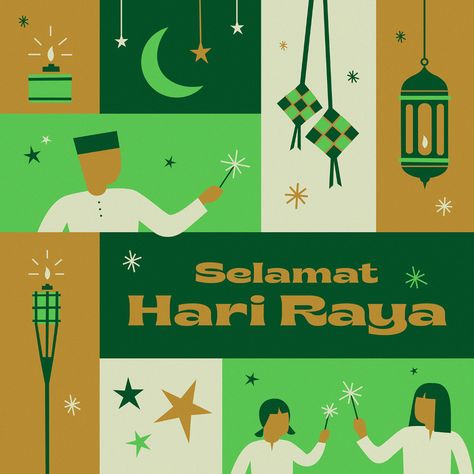 Hari Raya Poster Design, Eid Graphic Design, Hari Raya Poster, Hari Raya Illustration, Hari Raya Card, Raya Illustration, Eid Ads, Hari Raya Greeting, Ramadhan Banner