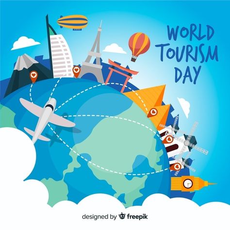 World tourism day background with landma... | Free Vector #Freepik #freevector #background #label #travel #hand Background Label, World Tourism Day, Peace Poster, Tourism Day, Day Background, Medical Tourism, Free Lettering, Program Ideas, Packers And Movers