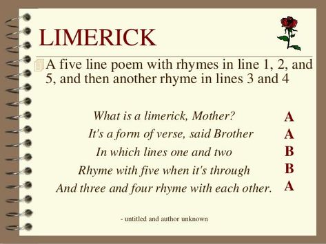 Prompt #1 | Australian Children’s Poetry Website Limerick Examples, Poetry Examples, Poetry Anchor Chart, Limerick Poem, Poems About School, Creative Writing Classes, 5th Grade Writing, Poetry Unit, Forms Of Poetry