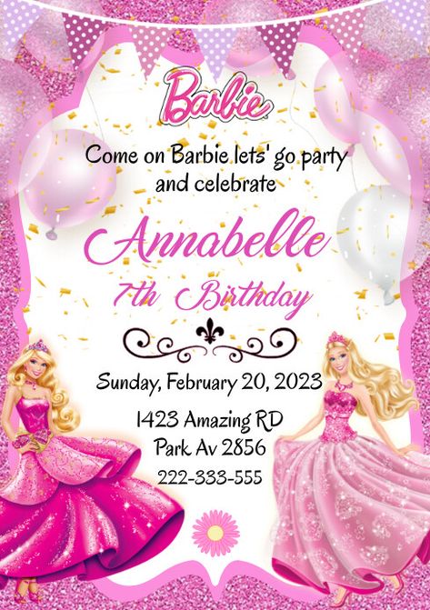 Create the perfect design by customizing easy to use templates in MINUTES! Easily convert your image designs into videos or vice versa! Browse through effective promotional flyers, posters, social media graphics and videos. Download web quality graphics for free! Prices start at $2.99 ONLY. Barbie Birthday Invitations, Barbie Invitations, Birthday Party Invitations Free, Birthday Invitation Card Template, Invitation Layout, Free Barbie, Bday Invitations, Barbie Birthday Party, Cinderella Birthday