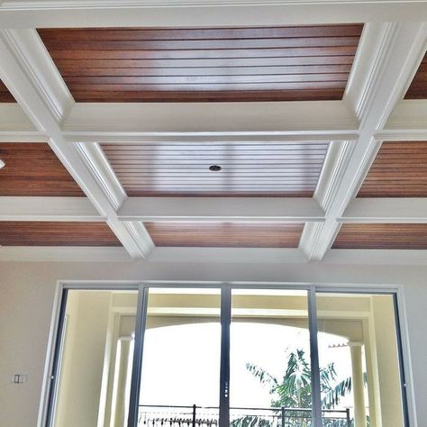 Diy Coffered Ceiling, Stained Wood Beams, Coffered Ceiling Design, Commercial Kitchen Faucet, Beadboard Ceiling, Wooden Ceiling, Wood Ceiling, Ceiling Design Bedroom, Kitchen Ceiling