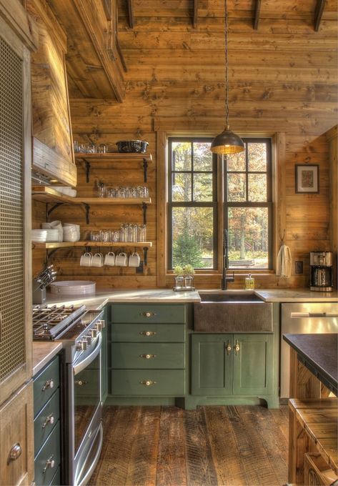 Modern Rustic Cabin-Includes Pontoon Boat & Sunsets on Fantastic Lakeside Porch! - Crosslake | Vrbo Modern Log Cabin Interior, Lake Cabin Interiors, Tiny Cabins Interiors, Rustic Cabin Interior, Rustic Farmhouse Decor Ideas, Farmhouse Decoration Ideas, Cabin Kitchen Decor, Cabin Homes Interior, Modern Rustic Cabin