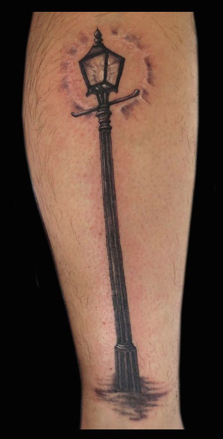 Light Pole Tattoo, Street Light Tattoo Design, Streetlight Manifesto Tattoo, Street Light Tattoo, Street Lamp Tattoo, Lamppost Tattoo, Narnia Lamp Post Tattoo, Narnia Tattoo, Vacation Tattoos