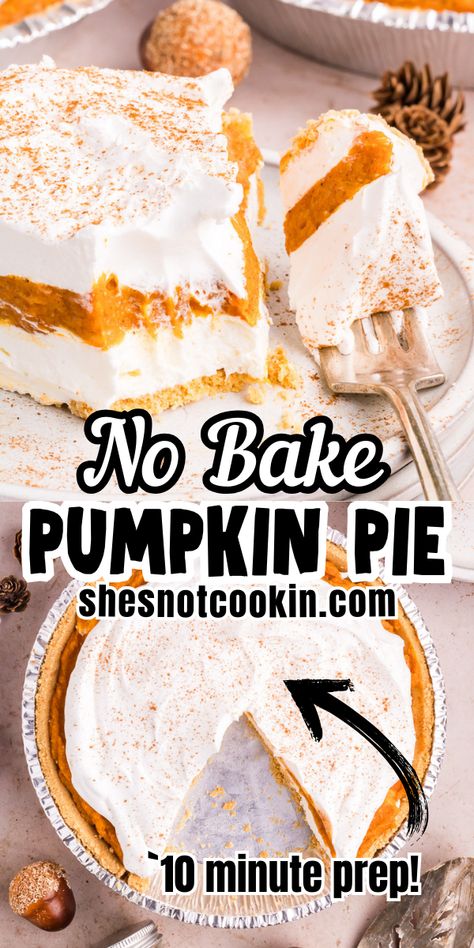 No bake pumpkin pie on a white plate. 3 Ingredient Pumpkin Pie, Pumpkin Pie Casserole, No Bake Pumpkin Desserts Easy Recipes, Pumpkin Supreme Pie Recipe, Pumpkin Pie Recipe With Cream, Easy Pies To Make, Easy No Bake Pies, No Bake Pumpkin Desserts, Pumpkin Pie No Bake