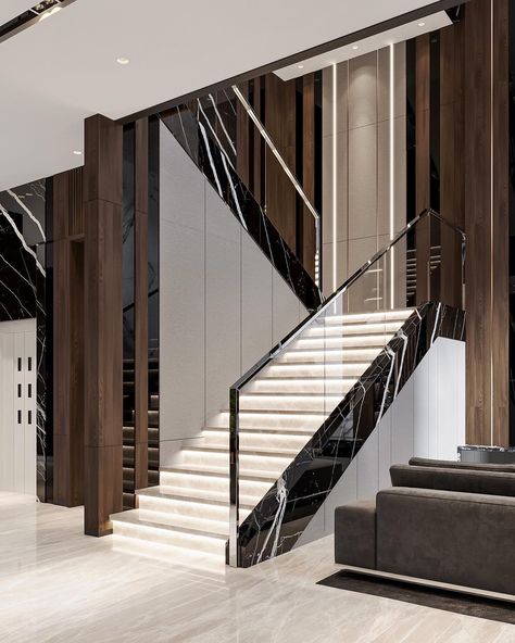 Modern Stairs Design, Stairs Railing Design, Modern Arabic Interior, Railings Stairs, درابزين السلم, Modern Staircases, Steel Staircase, درج السلم, Stairs Railing