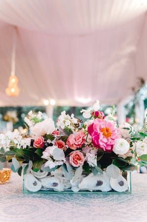 The most gorgeous shell-filled floral vases served as beautiful and unique centerpieces at an elegant yet beachy tented wedding reception. Cape Cod Wedding Flowers, Tented Wedding Reception, Shell Centerpieces, Nautical Wedding Inspiration, Bridesmaid Brunch, Floral Vases, Tented Wedding, King Photography, Centerpiece Wedding