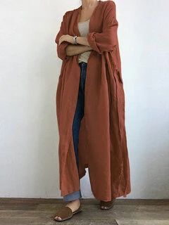 Hot-sale Casual Solid Color Pleated Long Sleeve Maxi Plus Size Cardigan - NewChic Longline Trench Coat, Navy Decor, Linen Cardigan, Gilet Long, Womens Windbreaker, Plus Size Cardigans, Cardigan Long, Trench Coats Women, Cardigan Fashion