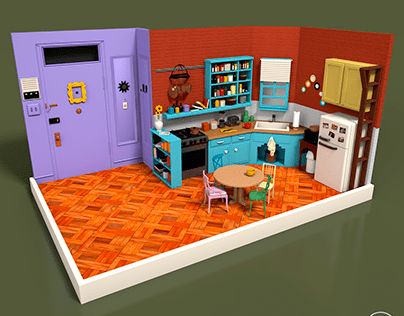 Monica Geller House, Friends Inspired Room, Monicas Apartment Layout, Monica Geller Apartment, Friends Apartment Decor, Monica Friends, Friends Apartment, Room Box Miniatures, Otaku Room