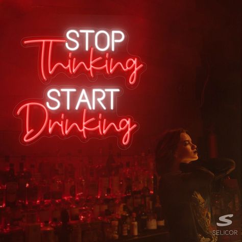 Buy Stop Thinking Start Drinking Neon Sign Custom Wall Decor Led online on Etsy India. Shop for handmade, vintage and unique Signs items from NeonSelicor online on Etsy Bar Light Up Sign, Neon Signs For Bar, Bar Neon Lights, Led Words Lights Neon Signs, Bar Wall Decor Ideas, Bar Astethic, Led Quotes, Bar Led Lighting, Led Sign Bedroom