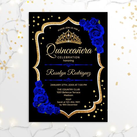 Blue Quinceanera Theme, Red Invitation, Royal Blue Quinceanera, Royal Blue Quince, Quinceanera Stuff, Blue Sweet 16, Sweet 15 Party Ideas, Quinceanera Pink, Quinceanera Theme