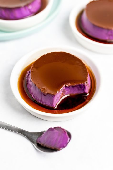 Ube Flan, Asian Desert, Ube Dessert Recipe, Potato Cake Recipe, Asian Baking, Sweet Potato Cake Recipe, Korean Sweet Potato, Pinoy Dessert, Ube Recipes