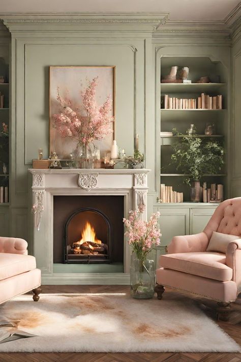 Girly Living Room, Victorian Living Room, Cottage Living Rooms, Casa Vintage, Country Houses, Living Room Green, House Things, Kitchen Diner, Decor Home Living Room