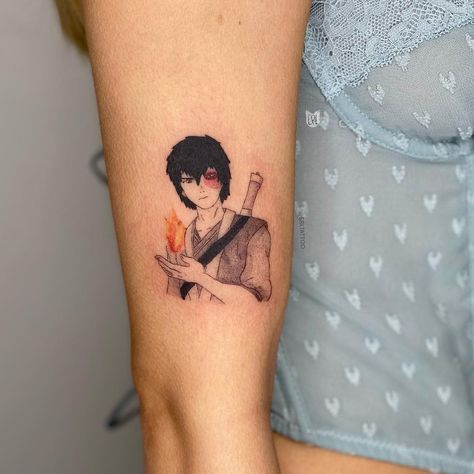 Erielle Bernardo on Instagram: “My first Zuko tattoo. Took around an hour and a half. Thank you for trusting me with this :) 🔥🧡 I’d love to do an Appa or Azula tattoo 😭…” Zuko Eyes Tattoo, Azula Tattoo Ideas, Zuko Tattoos Simple, Prince Zuko Tattoo, Zuko Tattoos, Appa Avatar Tattoo, Small Atla Tattoo, Appa Tattoo Design, Azula Tattoo