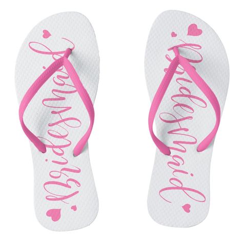 Cute Pink Wedding, Pink Wedding Party, Pink Bridal Party, Bridesmaid Flip Flops, Bridesmaid Sandals, Wedding Anniversary Decorations, Wedding Flip Flops, Wedding Party Bridesmaid, Pink Bridal