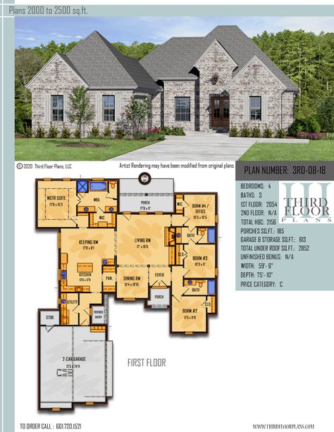 $700.00 House Plans House Plans 2 Story, Master Suite Bedroom, Brick Siding, Two Story House Plans, 4 Bedroom House Plans, Garage House Plans, Large Pantry, Craftsman Style House Plans, Keeping Room