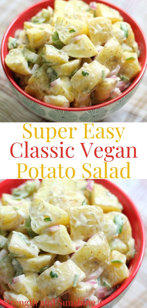 The best old-fashioned vegan potato salad! Your favorite classic American potato salad, now as a gluten-free, vegan, egg-free, and allergy-free recipe! Super easy to whip up, and an essential side dish to any summer bbq or cookout! Our go-to creamy potato salad recipe! #potatosalad #potatoes #salad #bbq #sidedish Vegan Potato Salad Recipe, Vegan Potato Salad, Vegan Potato Salads, Classic Potato Salad, Resep Salad, Potato Salad Recipe, Vegan Side Dishes, Vegan Potato, Food Favorites