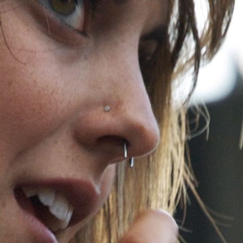 sierra-kusterbeck-nose-piercing-stud-septum Nose Piercing Women Septum, Septum Ring And Nose Stud, Nose Piercing Stud With Septum, Septum Piercing And Nose Stud, Septum Piercing Placement, Nostril Piercing Stud, Nose Piercing Stud Aesthetic, Septum And Nose Piercing Together, Septum Piercing Upturned Nose