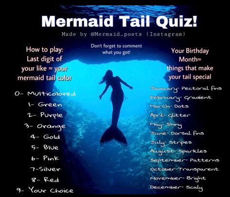 Mermaid Tail quiz by @mermaid_posts on instagram. Mermaid Language Alphabet, Mermaid Oc Generator, Mermaid Tail Drawing, Types Of Mermaids, Funny Name Generator, Oc Generator, Disney Coffee, Mermaid Names, Mermaid Stuff