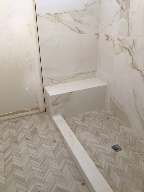 Neutral Master Shower Tile, Master Shower Large Tile, Cream And Beige Bathroom, Luxury Spa Bathroom Ideas Master Bath, Calcutta Tile Bathroom, Neutral Marble Bathroom, European Shower Ideas, Non Tile Shower Options, Neutral Shower Tile Ideas