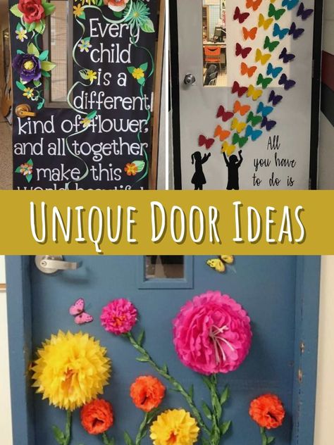 TOP Teacher Door Decorating Ideas Students Love - PinkPopDesign Seasonal Classroom Door Ideas, Classroom Door Decorations For Spring, Preschool Teacher Door Ideas, Bulletin Board Spring Ideas, Bulletin Board Ideas Flowers, Principal Door Decorations, Elementary Classroom Door Decor, Elementary School Door Decorations, Art Teacher Door Decorations