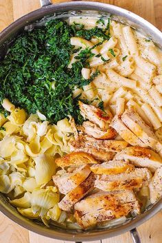 Spinach Artichoke Pasta with Chicken Chicken Artichoke Recipes, Spinach And Artichoke Chicken, Chicken Artichoke Pasta, Dinner Spinach, Spinach Artichoke Pasta, Spinach Pasta Recipes, Spinach Artichoke Chicken, Spinach And Artichoke Dip, Artichoke Pasta