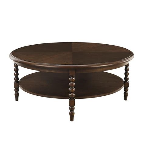 Martha Stewart Philippe Round Coffee Table with Shelf - 42"Dia x 17.5"H - Bed Bath & Beyond - 40263882 Coffee Table With Shelf, Carved Legs, Brown Table, Velvet Armchair, Inspired Living, Game Room Furniture, Round Coffee Table, Coffee Table Wood, Martha Stewart