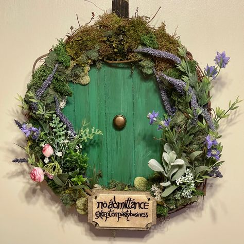 Hobbit Inspired Wreath, Hobbit Door Ornament, Lotr Wreath, Hobbit Wreath Diy, Lord Of The Rings Wreath, Hobbit Hole Wreath, Wreaths Moss, Bilbo Baggins Door, Shire Nursery