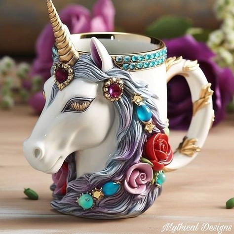 Unicorn Stencil, Polymer Clay Mushroom, 3d Unicorn, Unicorn Craft, Faery Art, Meditation Room Decor, Clay Jar, Perfume Bottle Art, Mugs Design