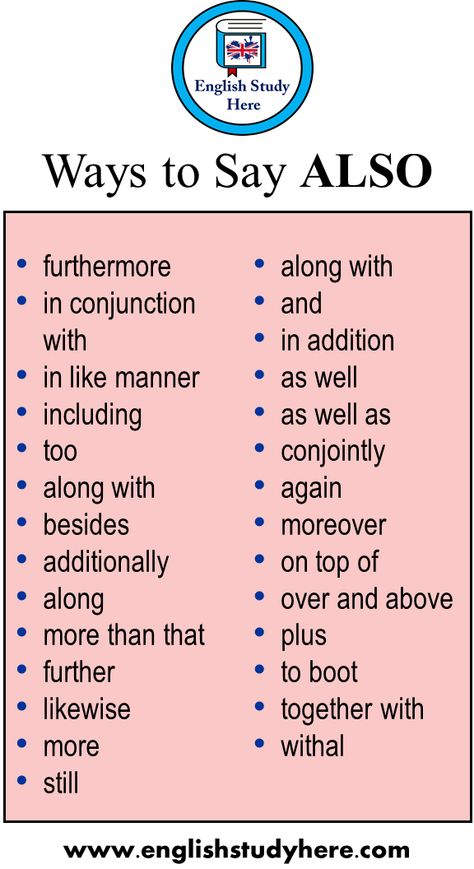 +26 Ways to Say ALSO in English, Synonym Words For Also furthermore in conjunction with in like manner including too along with besides additionally along more than that further likewise more still along with and in addition as well as well as conjointly again moreover on top of over and above plus to boot together with withal Business Writing Skills, Studie Hacks, Improve Writing Skills, Studera Motivation, Essay Writing Skills, Interesting English Words, Good Vocabulary Words, Good Vocabulary, English Writing Skills