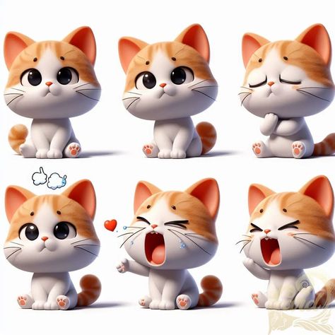 https://card9.com/ai/6-different-emotions-3d-cat Cute Cat Character, Characters Sheet, Cute 3d Cat, Character Emotions, Cat Mascot, Chibi Cartoon, Cat 3d, Simple Character, Friend Birthday Quotes