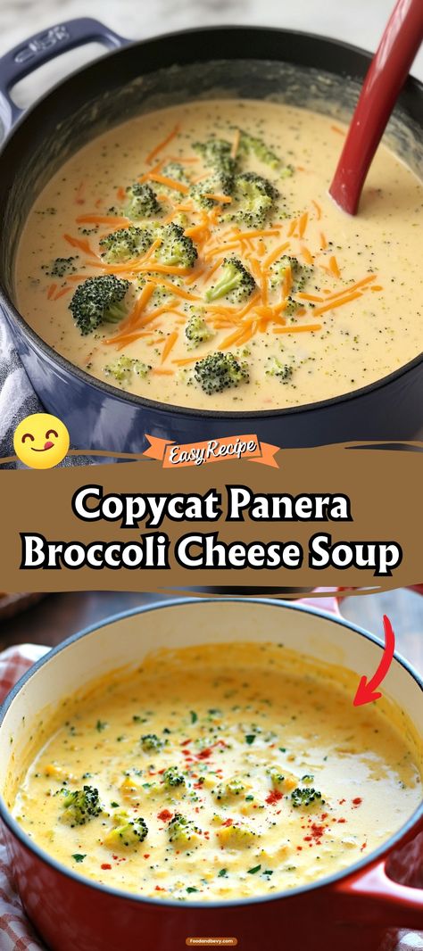 Enjoy the cozy comfort of Copycat Panera Broccoli Cheese Soup. This homemade version replicates the creamy, cheesy goodness of the popular restaurant soup, packed with tender broccoli florets and sharp cheddar cheese. It’s perfect for a comforting lunch or dinner. #BroccoliCheeseSoup #CopycatRecipe #ComfortFood Panera Broccoli Cheese Soup, Easy Broccoli Cheddar Soup, Creamy Broccoli Cheddar Soup, Cheesy Broccoli Soup, Copycat Panera, Cheese Soup Recipes, Hearty Lunch, Cheddar Cheese Soup, Broccoli Cheddar Soup