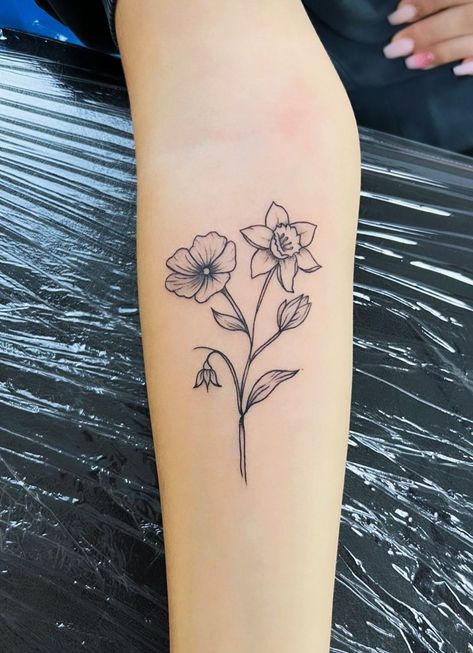 Daffodil And Cosmo Flower Tattoo, Violet And Lily Tattoo, Daffodil And Violet Flower Tattoos, Narcissus And Violet Flower Tattoo, Cosmo And Daffodil Tattoo, Daffodil And Holly Tattoo, Lily And Violet Flower Tattoo, Cherry Blossom And Daffodils Tattoo, March And February Birth Flower Tattoo