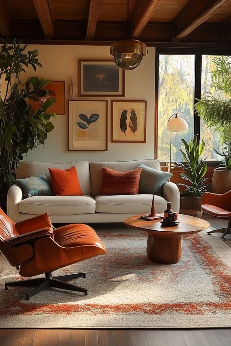 Living Room Designs California, Family Room Design Mid Century Modern, Mid Century And Scandinavian, Kerala Inspired Interior, Gray Mid Century Modern Living Room, Lounge Chair Living Room Ideas, Modern Rustic Great Room, Mid Century Bungalow Interior, Midcentury Contemporary Living Room